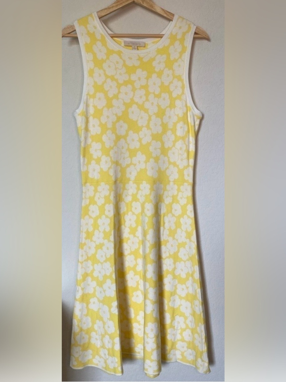 Etcetera Size M “Sun Blossom” yellow & white knit dress with evidence of wear